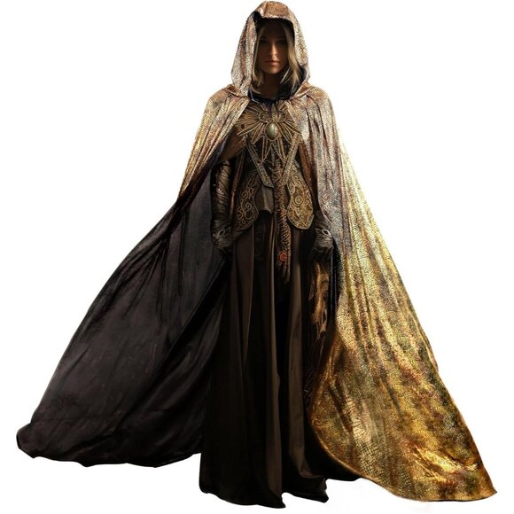 Dresses & Skirts - Women's Gold Witch Imported Velvet Cloak Halloween Hooded Cape Medieval Costume